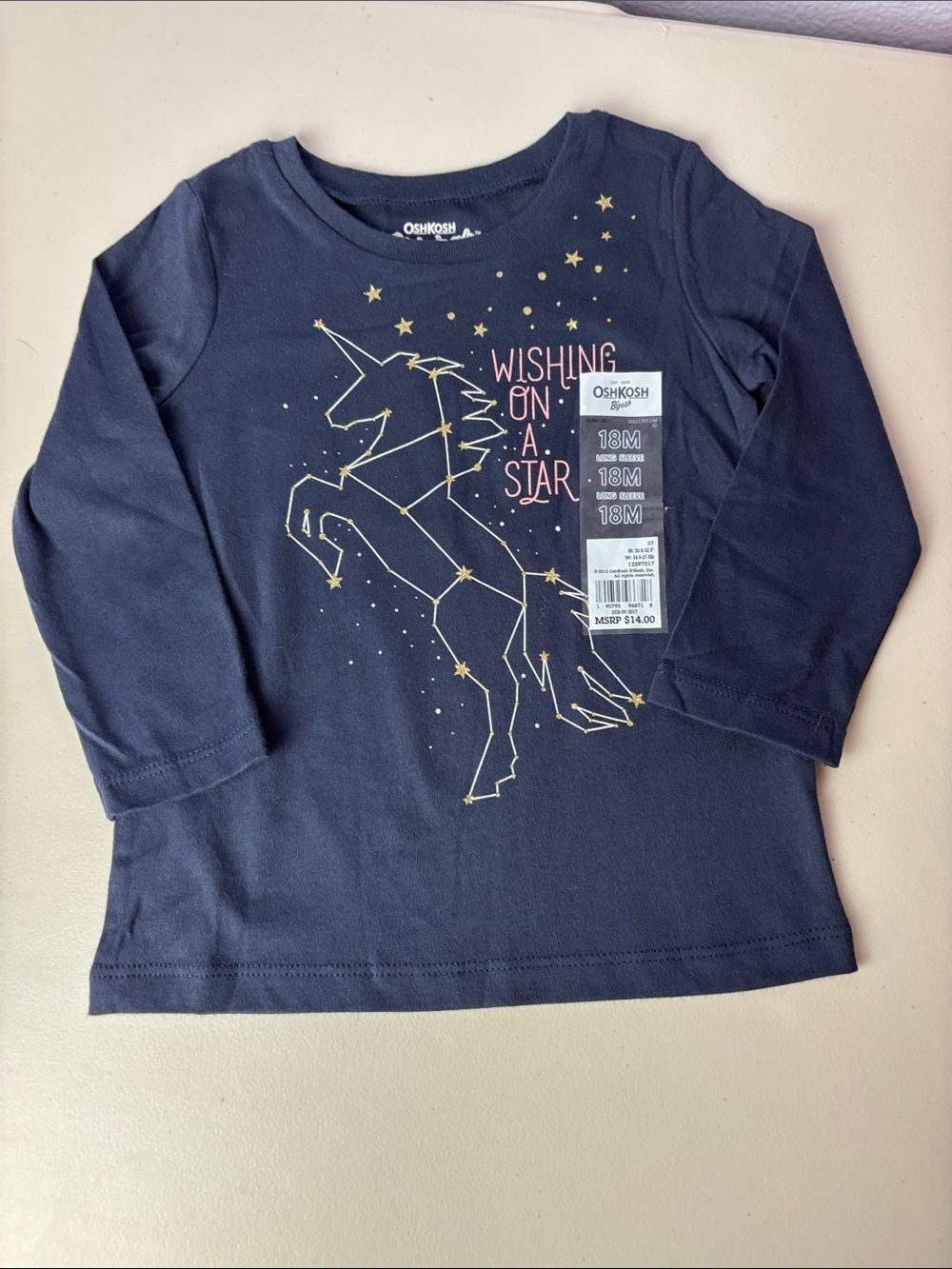 NWT OshKosh B'gosh Navy Blue Unicorn Monoceros Constellation Long Sleeve Tee